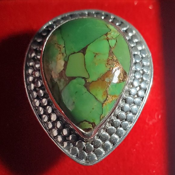 STERLING SILVER GREEN COPPER TURQUOISE RING - Picture 2 of 10
